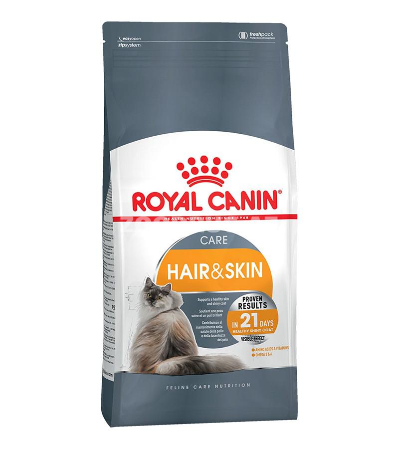 Сухой корм Royal Canin Hair&Skin Care для взрослых кошек для красоты и здоровья шерсти со вкусом курицы.