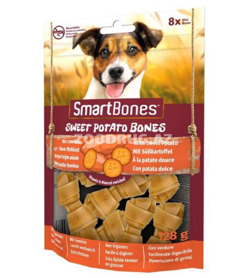Лакомство SmartBones Sweet Potato Bones — это мягкие и легкоусвояемые косточки без сыромятной кожи, созданные специально для безопасного и вкусного поощрения собак.