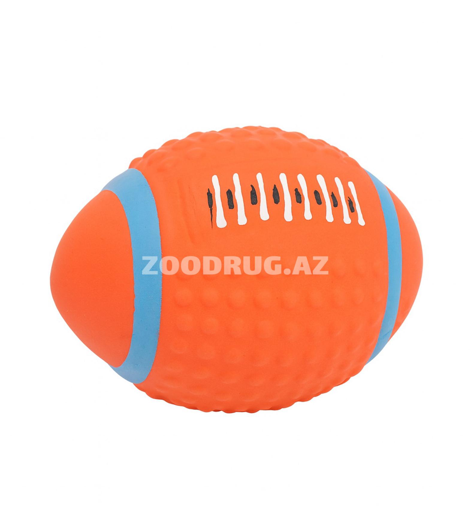 Игрушка Nunbell 0077 Pet Latex Toys мяч регбийный для собак. Цвет: оранжевый с голубыми вставками.