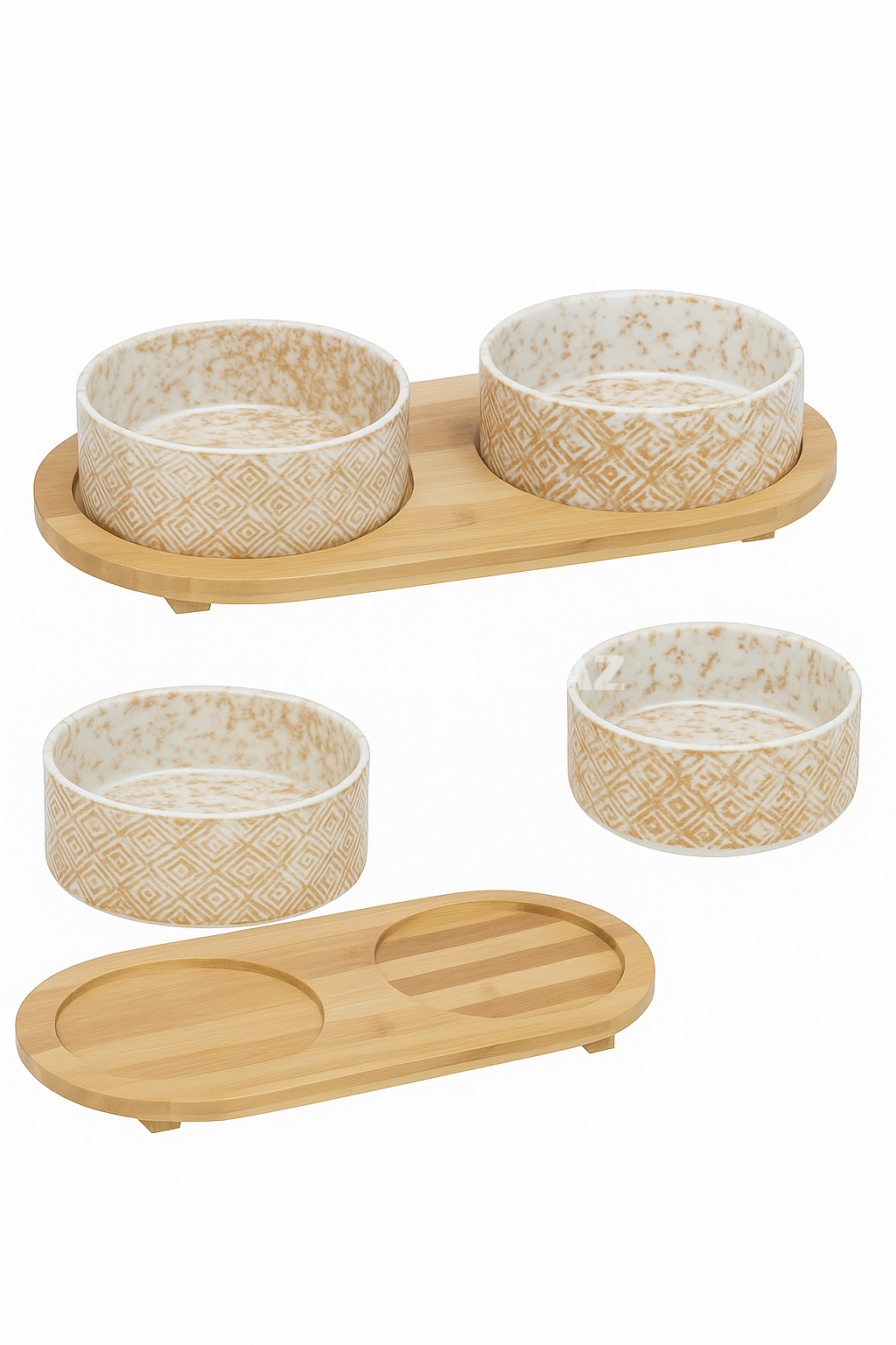 Двойная керамическая миска на бамбуковой подставке-это элегантный и практичный комплект 0,3L 12cm