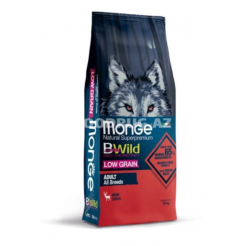Сухой корм Monge BWild Low Grain All Breeds для взрослых собак всех пород, низкозерновой из мяса оленя 12 кг