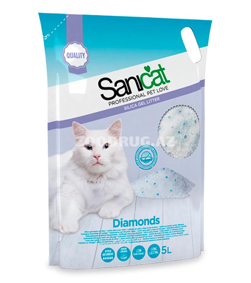 Наполнитель для кошачьего туалета Sanicat Diamonds Silica Gel силикагелевый без аромата 5 лтр.