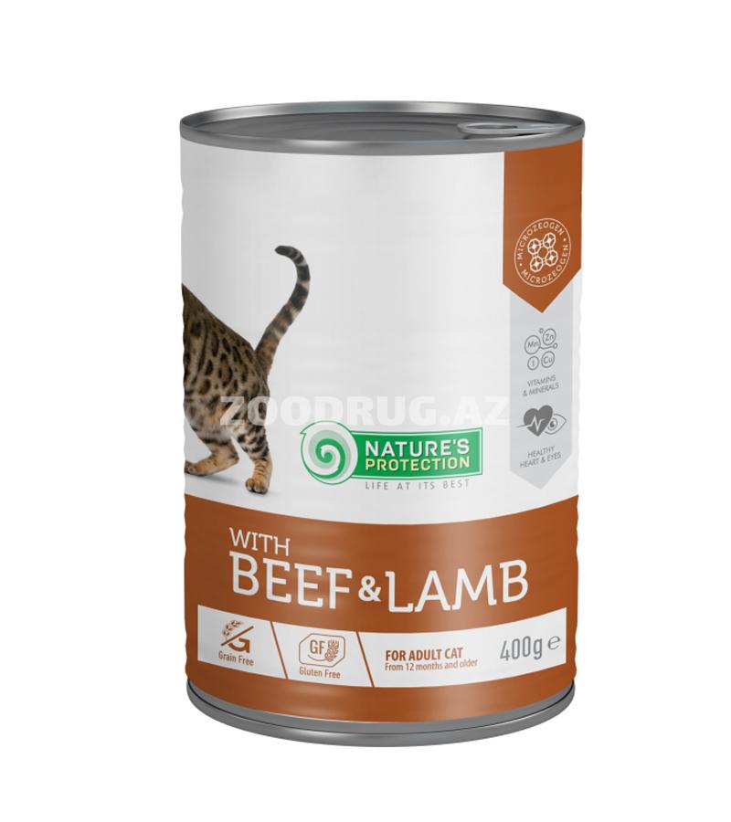 Влажный корм Nature's Protection Cat Adult Beef & Lamb  Беззерновой влажный корм с говядиной и ягненком для взрослых кошек 400 гр.