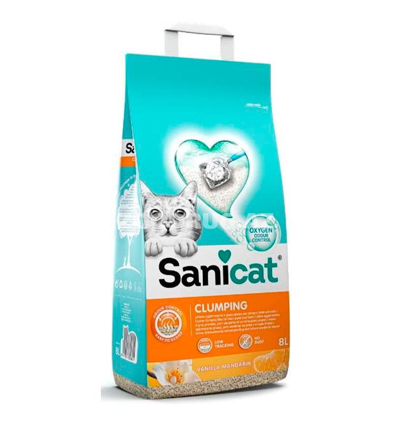 Наполнитель для кошачьего туалета Sanicat Clumping Vanille Mandarine бентонитовый, комкующийся ароматом ванили и мандарина 10 лтр.