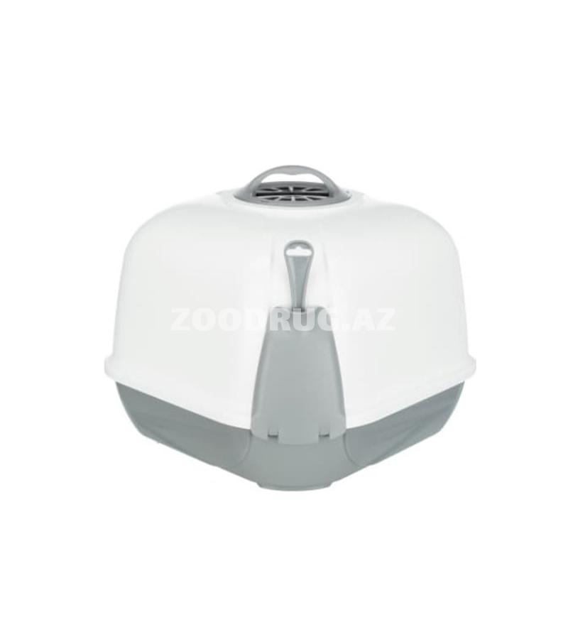 Туалет-домик угловой для кошек Trixie Corner с лопаткой и фильтром Цвет:серо-белый Размер:57×45×43см #40356