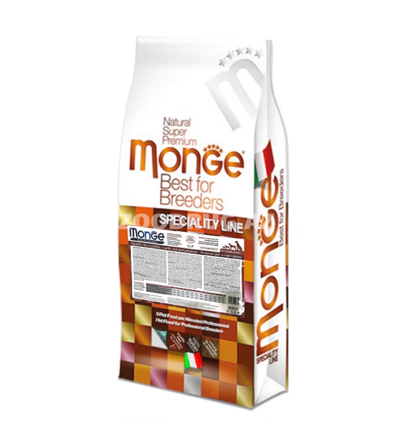 Сухой корм Monge Dog All breeds Monoprotein Adult ягненок, рис и картофель для собак с чувствительным пищеварением.