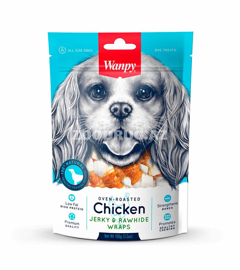 Лакомство Wanpy Chicken Jerky & Rawhide Wraps для собак со вкусом вяленой курицей и сыромятной кожи 100 гр.