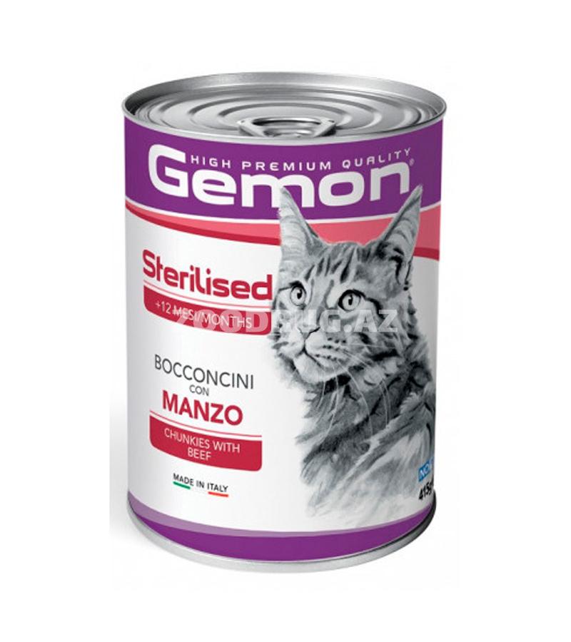 Влажный корм Gemon Adult Cat Sterilised Beef для взрослых кастрированных котов и стерилизованных кошек с кусочками говядины 415 гр.