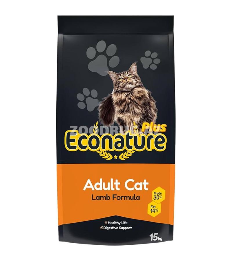 Econature Plus Adult Cat Lamb Formula — böyüklər üçün nəzərdə tutulmuş, zərif quzu əti ilə hazırlanmış 15 kq-lıq quru pişik yemidir.