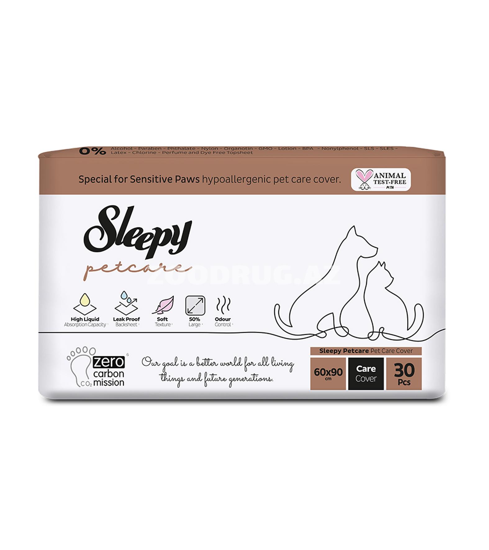 Пеленки Sleepy Sensitive для домашних животных. Размер 60х90 см. 30 шт.