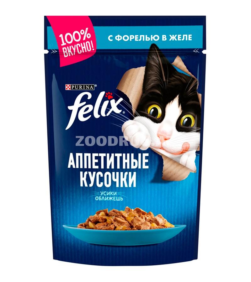 Влажный корм Felix для взрослых кошек со вкусом форели в желе 75 гр.