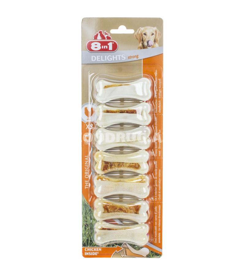 8in1 Delights Strong XS — 2–12 kq arası kiçik itlər üçün nəzərdə tutulmuş davamlı çeynəmə sümüyü dəstidir.