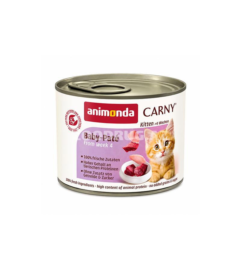 Yaş yem Animonda Carny Kitten Baby-Paté - 4 həftəlikdən etibarən pişik balaları üçün yaş yem, 200 qr #83962.
