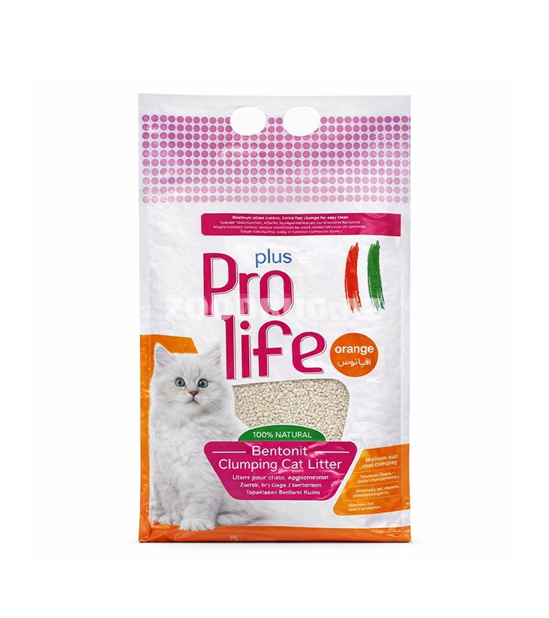 Наполнитель Pro Life Plus Bentonite Clumping Cat Litter с эффектом быстрого комкования и свежим ароматом апельсина 5л.