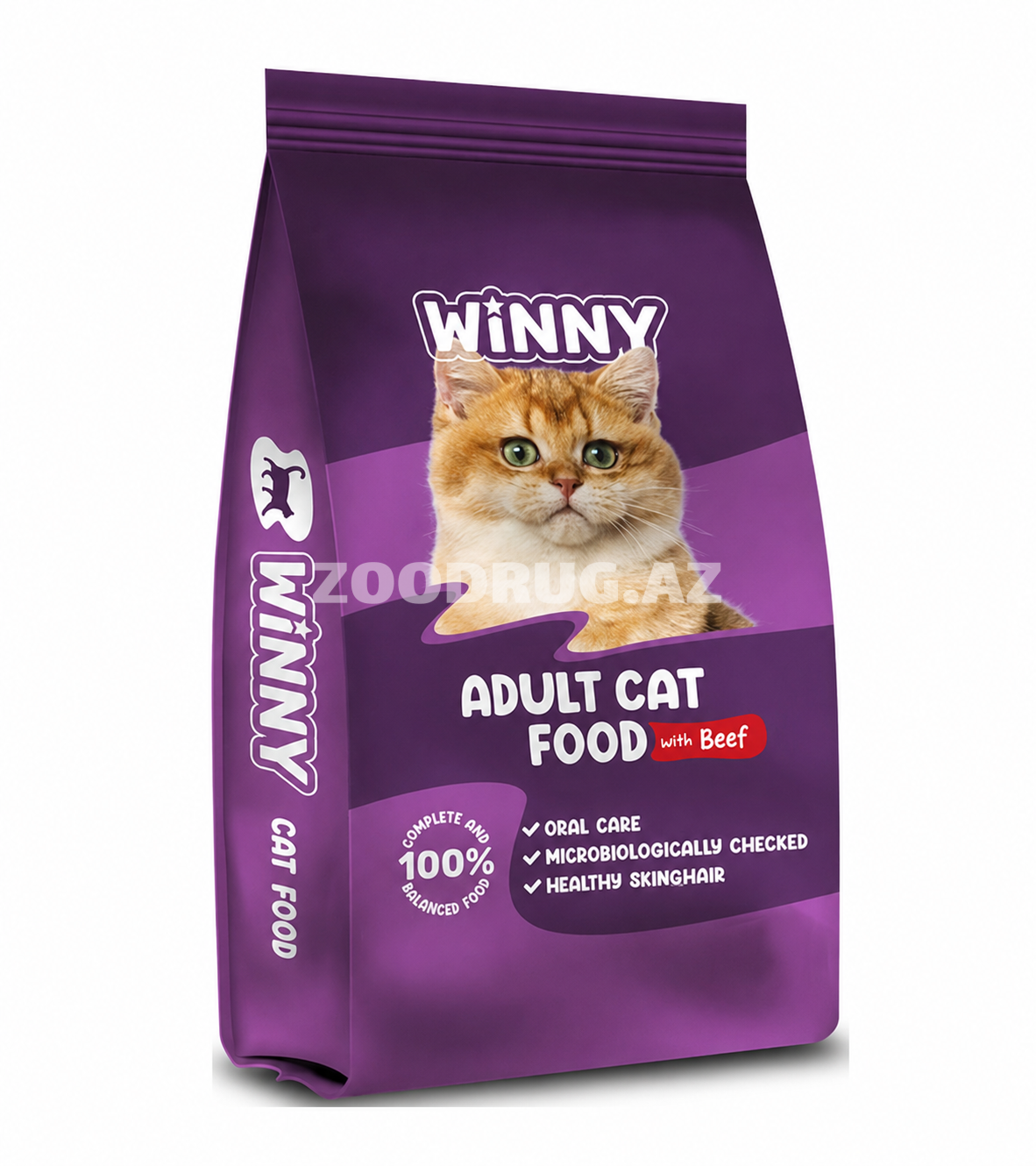 Сухой корм Winny Adult Cat Food with Beef - полноценный рацион для взрослых кошек с говядиной, созданный для ежедневного питания и поддержания здоровья питомца. 