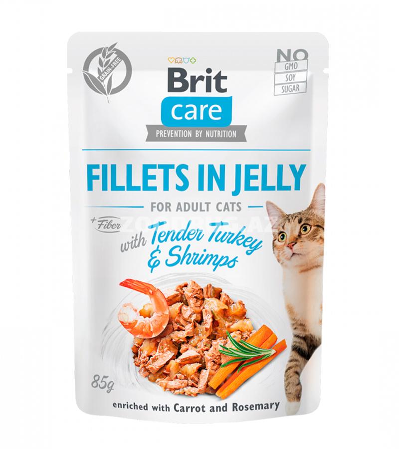 Влажный корм Brit Care Cat Tender Turkey&Shrimps in Jelly филе в желе с нежной индейкой и креветками, обогащенное морковью и розмарином для взрослых кошек 85 гр.