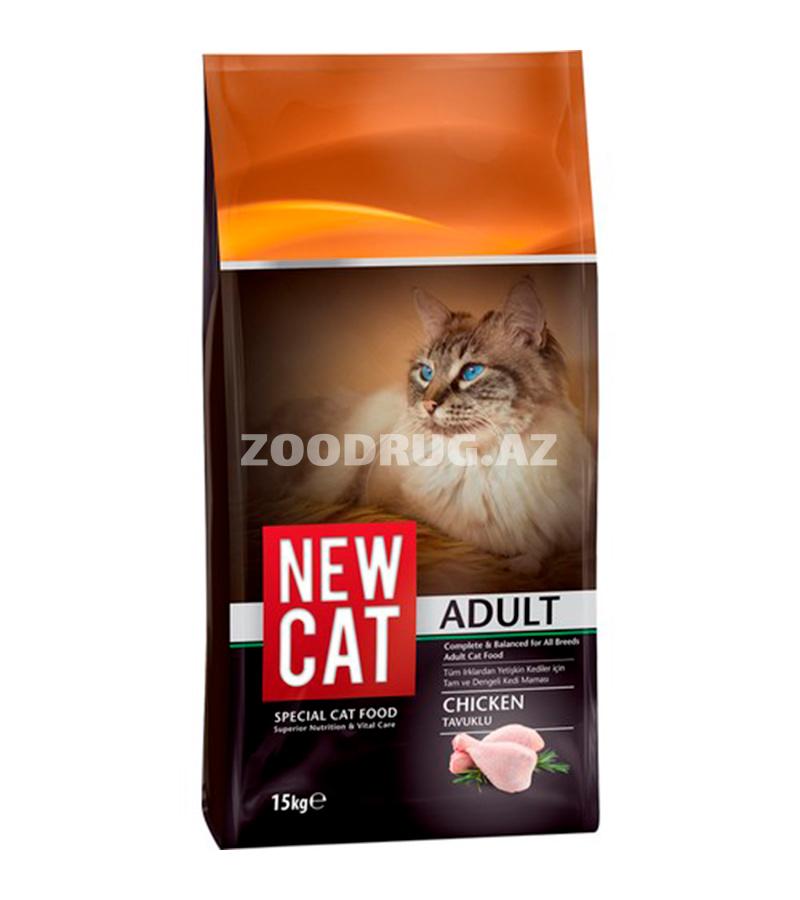 Сухой корм New Cat Chicken Adult сбалансированный рацион для взрослых кошек со вкусом курицы.