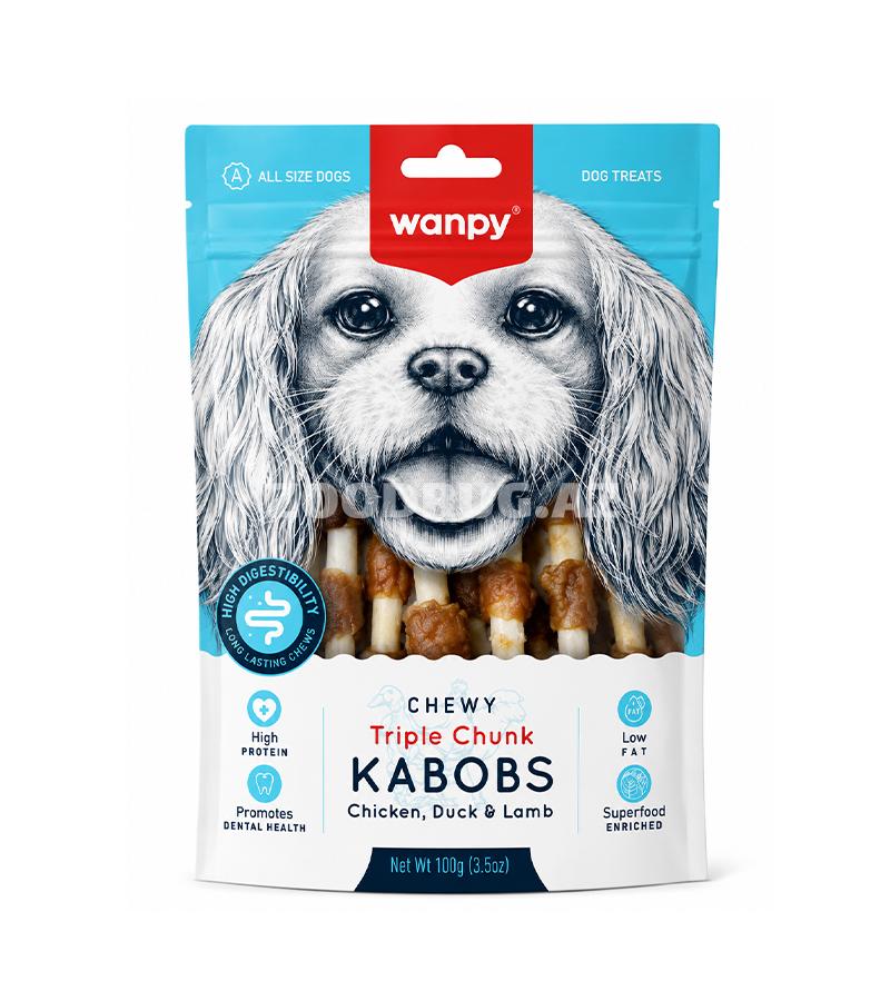 Лакомство Wanpy Triple Chunk Kabobs - жевательное мясное угощение с курицей, уткой и ягнёнком для собак всех пород 100гр. #813200