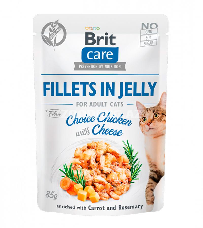 Влажный корм Brit Care Cat Choice Chicken with Cheese in Jelly для взрослых кошек обогащенное морковью и розмарином с курицей и сыром в желе 85 гр.