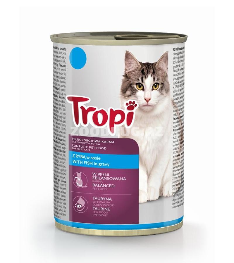 Влажный корм Tropi Adult Cat Fish - с рыбой в соусе для взрослых кошек 415 гр.