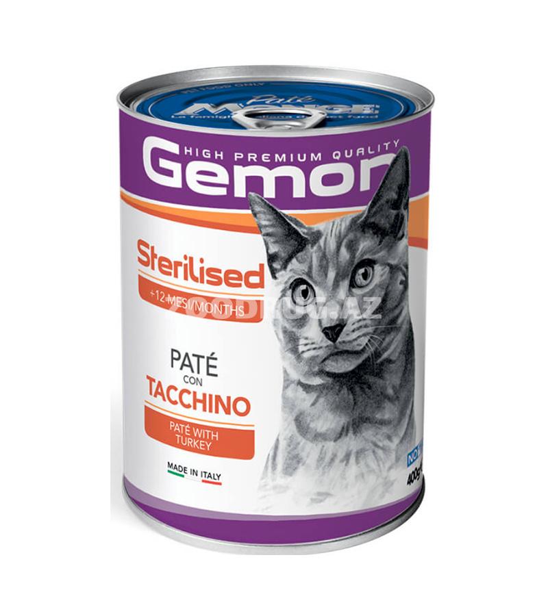 Влажный корм Gemon Cat Adult Pate Sterilised Turkey паштет для взрослых кастрированных кошек со вкусом индейки 415 гр.