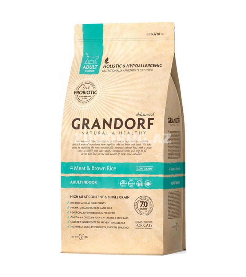 Сухой корм Grandorf Holistiс Hypoallergenic Adult Cat 4 Meat&Indoor (70% мяса) Гипоаллергенный холистик для взрослых кошек с пробиотиками 4 вида мяса и бурый рис.