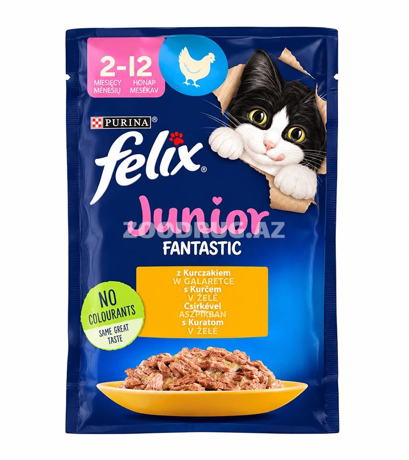 Влажный корм Felix Junior Fantastic с курицей в желе — полнорационный корм для котят