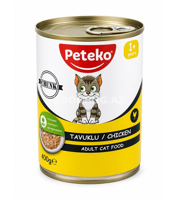 Влажный корм Peteko Chunk Chicken - для взрослых кошек старше 1 года с аппетитными кусочками курицы в соусе 400 гр.