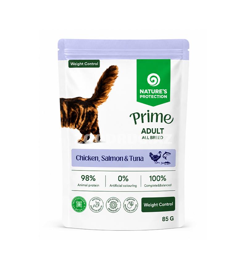 Влажный корм Nature’s Protection Adult Weight Control - для поддержания веса у взрослых кошек всех пород со вкусом курицы,лосося и тунца 85гр.