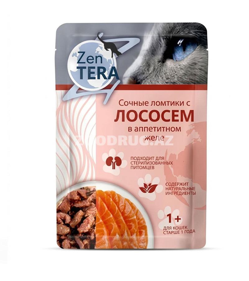 Влажный корм Zen Tera с лососем в аппетитном желе для взрослых кошек от 1 года, в том числе стерилизованных.