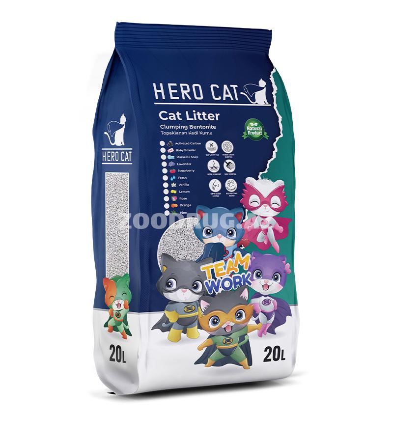 Наполнитель для кошачьего туалета Hero Cat Lavender, бентонитовый, комкующийся с запахом лаванды.