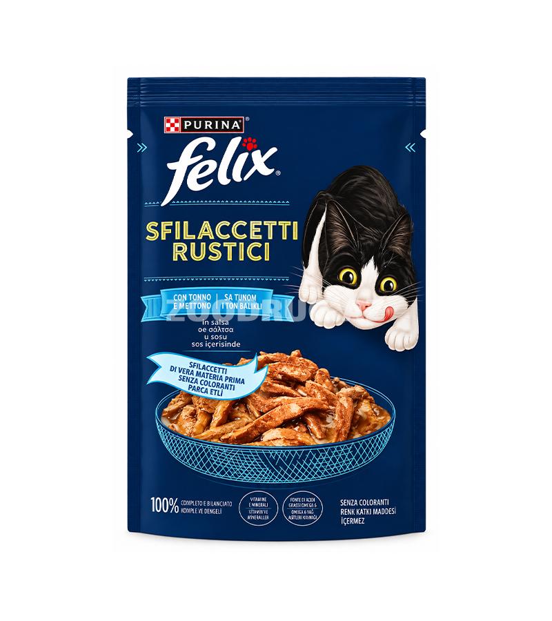 Yaş yem Felix Sfilaccetti Rustici - yetkin pişiklər üçün sousda tuna ilə tam dəyərli yaş yem, 80 qr.