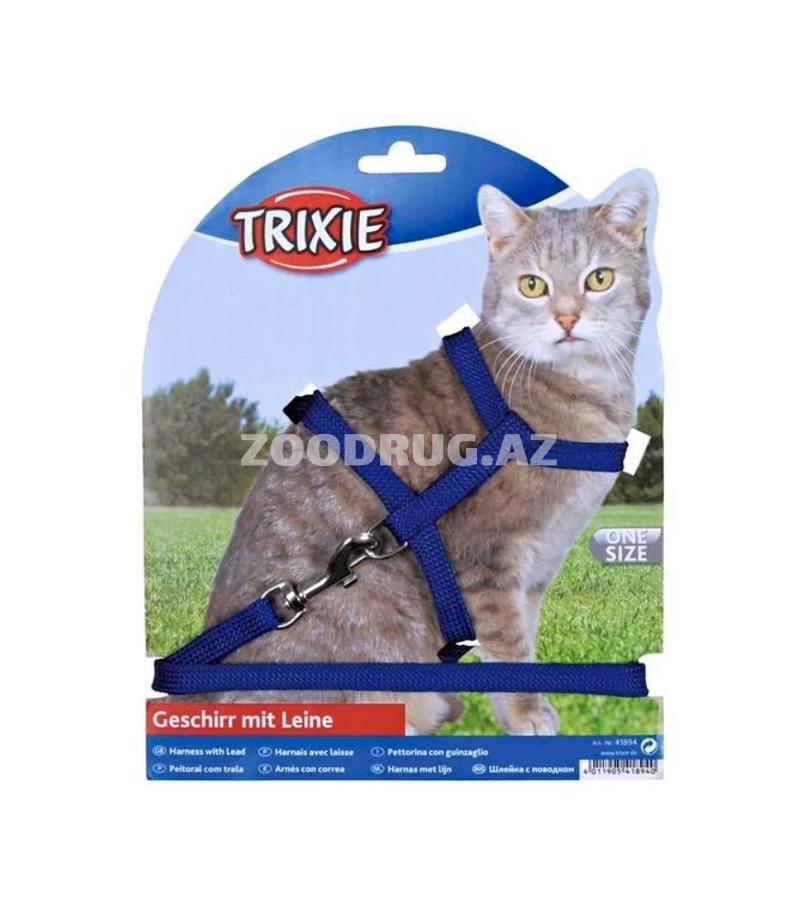 Шлейка Trixie с поводком для кошек. Цвета в ассортименте. Размер: 18-35 см.