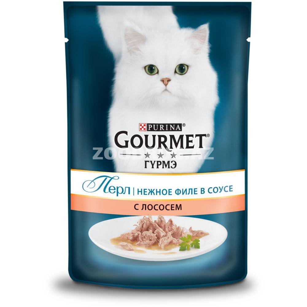 Влажный корм Gourmet Perle для взрослых кошек нежное филе со вкусом лосося в соусе 75 гр.