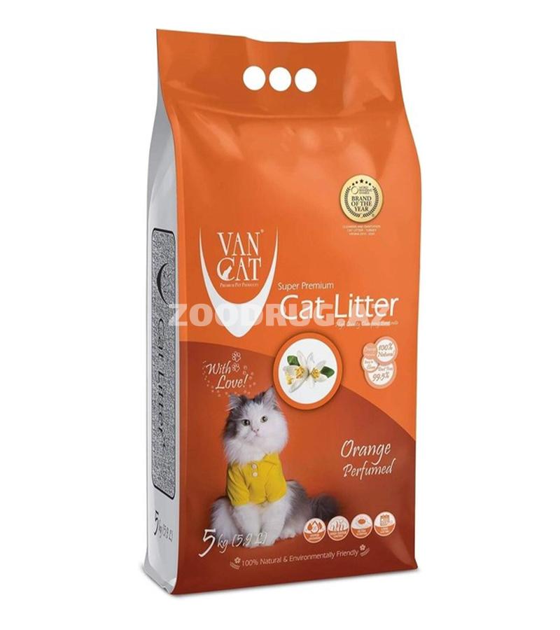Наполнитель для кошачьего туалета Van Cat Orange Perfumed - высококачественный комкующийся наполнитель с приятным ароматом апельсина.