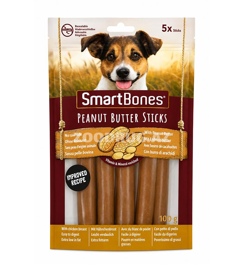 Лакомство SmartBones Peanut Butter Sticks - жевательные палочки с арахисовой пастой для собак 5 шт, 100 гр #027224.