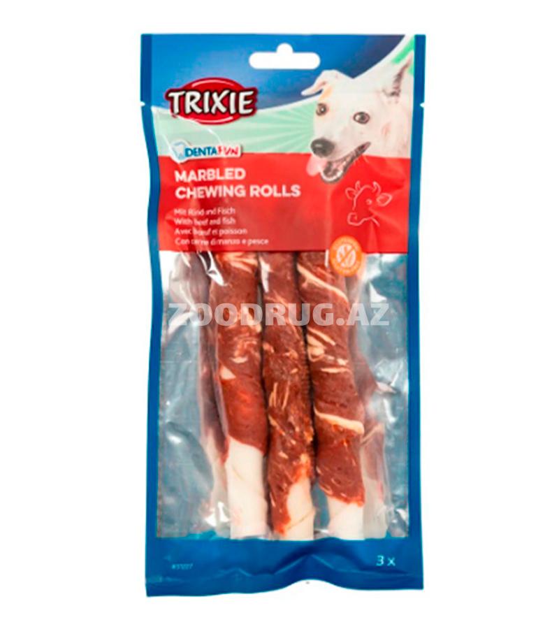 Лакомство Trixie Denta Fun Marbled Chewing Rolls для собак чистки зубов с мраморной говядиной и рыбой 140 гр.
