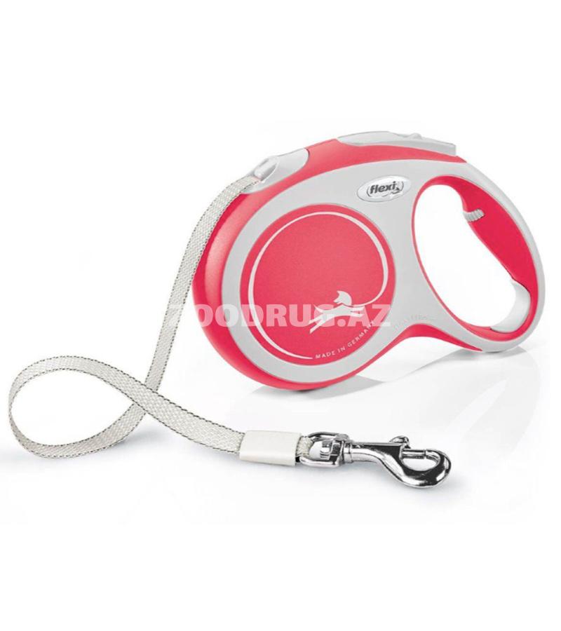 Поводок-рулетка Flexi Red New Comfort tape. Размер XS. Цвет: Красный. Длинна: 3 метра. До 12 кг.
