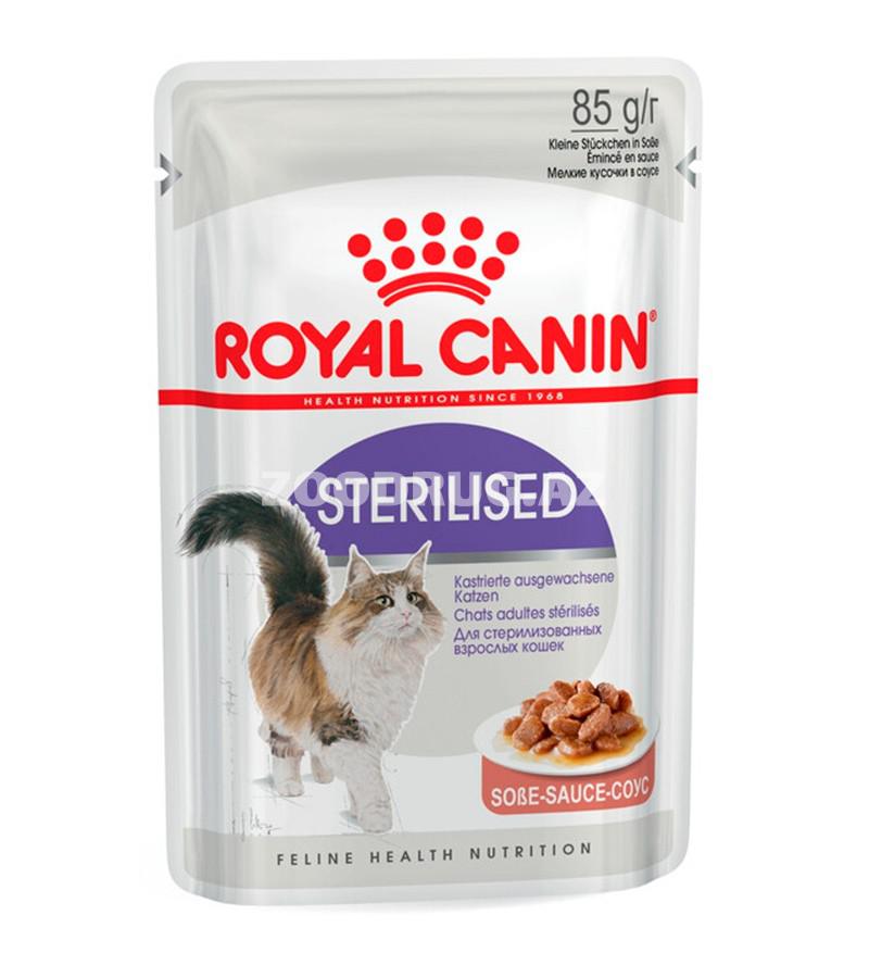 Nəm yem ROYAL CANIN STERILIZED yetkin qısırlaşdırılmış pişiklər üçün sousda toyuq dadi ilə 85 qr.