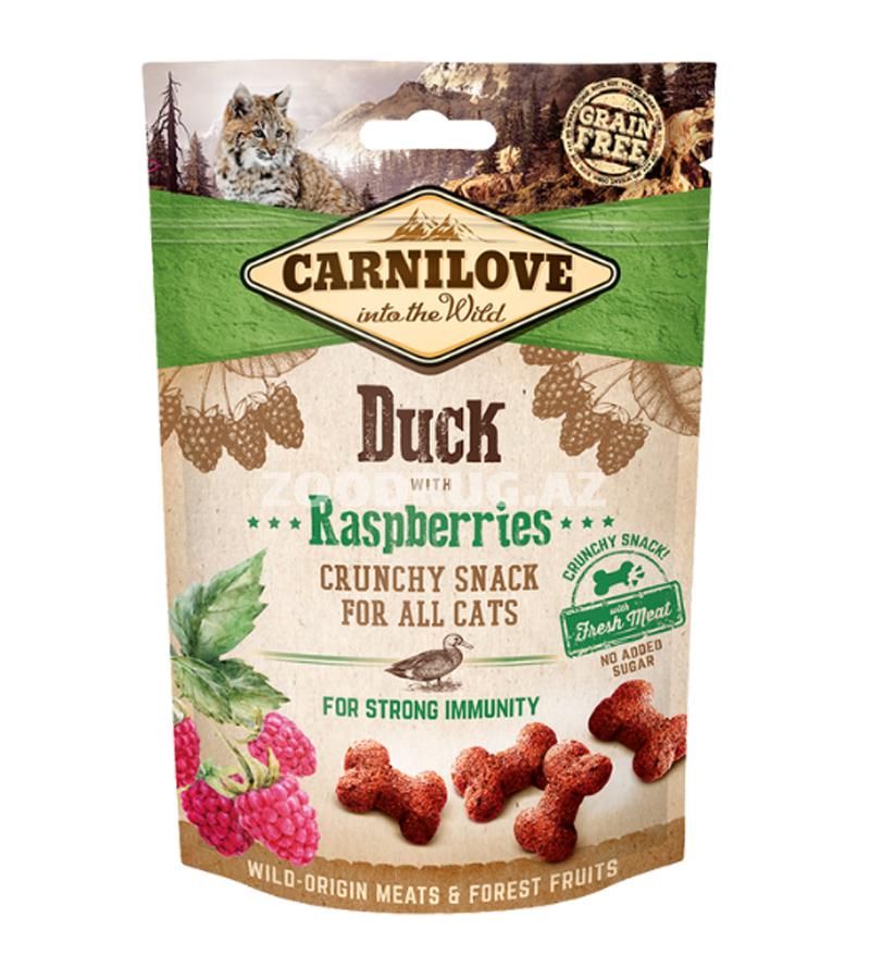 Carnilove Cat Crunchy Snack Taxılsız, təzə ördək və moruqla xırt-xırtlı təam, böyüklər üçün pişiklərdə 50qr