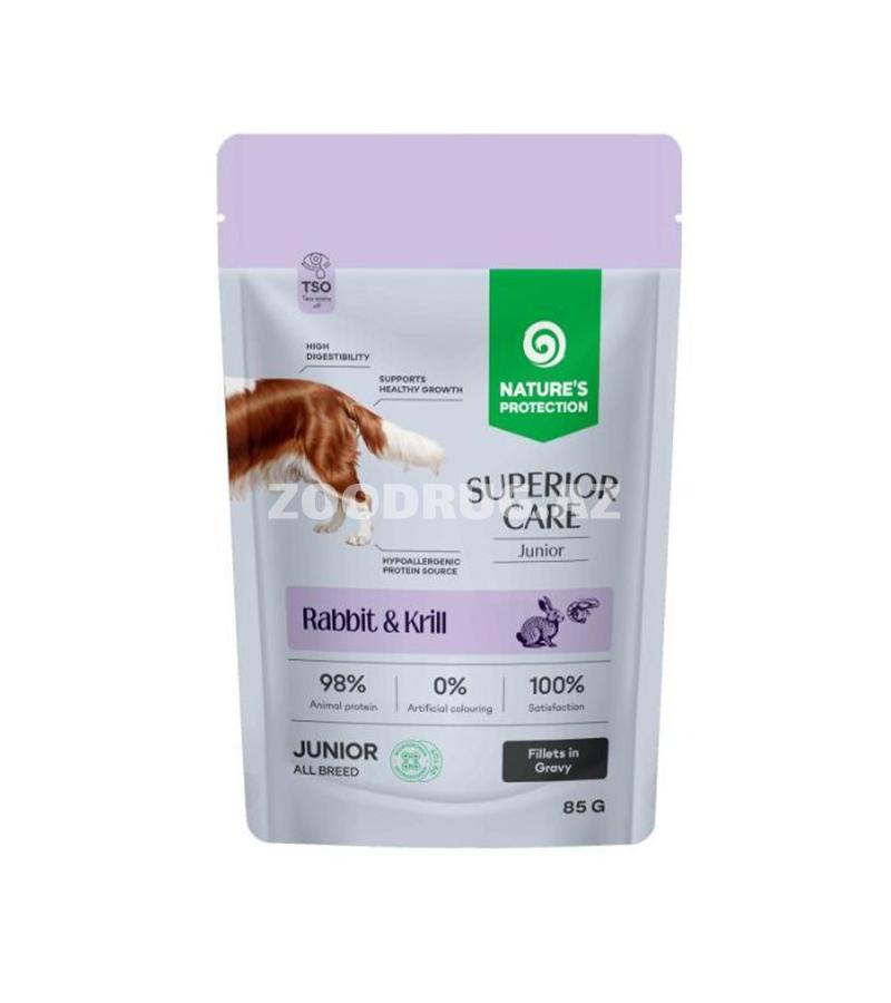 Влажный корм Nature’s Protection Superior Care Rabbit & Krill Junior - полнорационный влажный корм для щенков всех пород со вкусом кролика и креветки 85г.