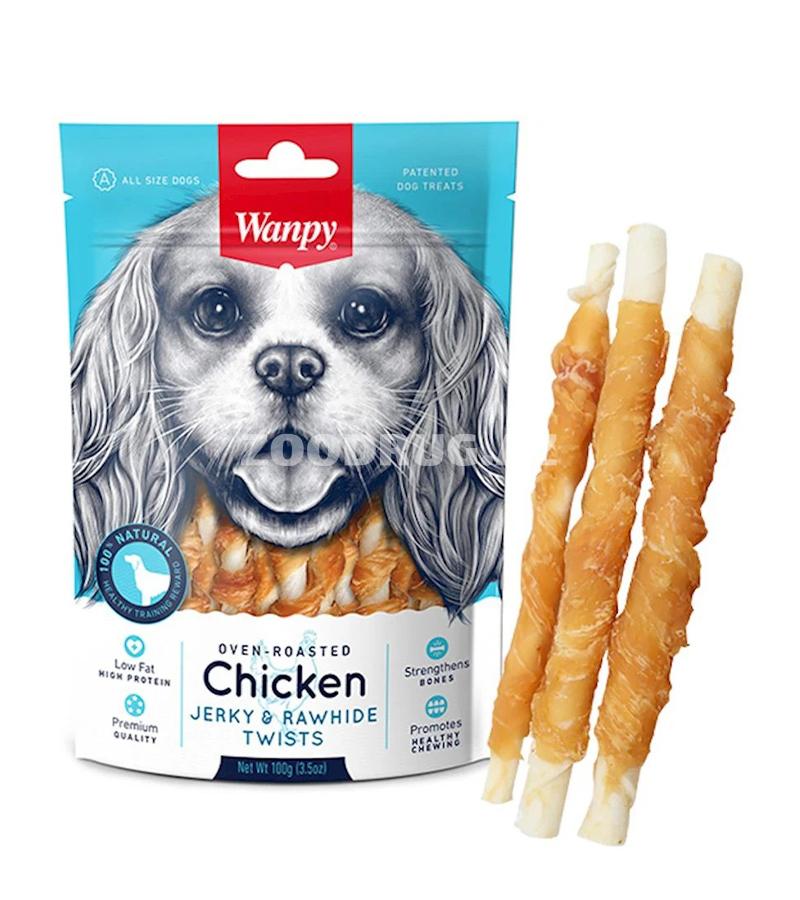 Wanpy Chicken Jerky & Rawhide Twists — İt üçün toyuq ətli çeynəmə çubuqları (100 q)