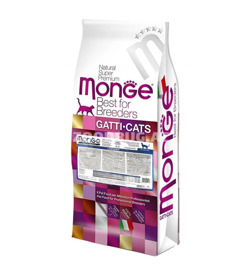 Сухой корм Monge Cat Urinary для взрослых котов и кошек, который эффективно предотвращает возникновение у них мочекаменной болезни.