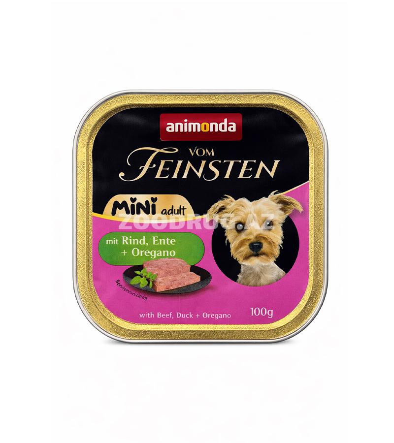 Xırda cins yetkin itlər üçün mal əti, ördək və oregano tərkibli Animonda Vom Feinsten Mini Adult yaş yem, 100 q, #82361