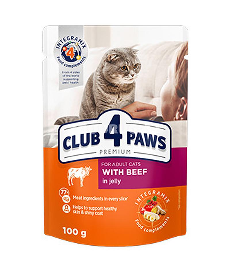 Влажный корм Club 4 Paws Premium для взрослых кошек с говядиной в желе, 100 г