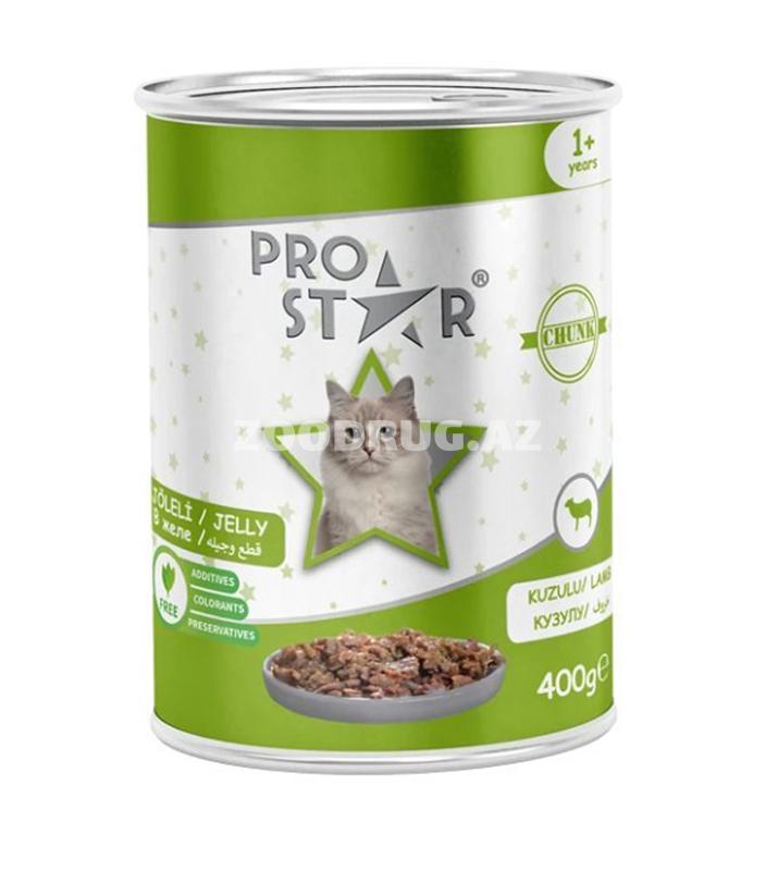 Влажный корм Pro Star для взрослых кошек с ягнёнком в желе 400г