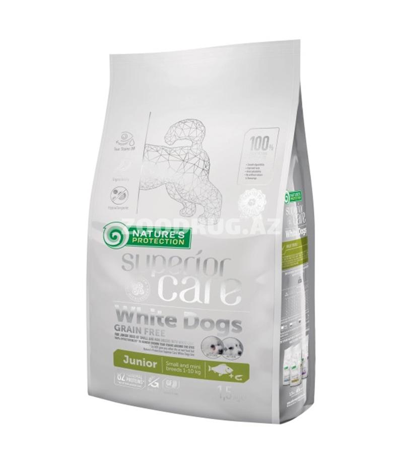 Сухой корм Nature’s Protection Superior Care White Dogs Junior Grain Free для щенков мелких пород со вкусом белой рыбы.