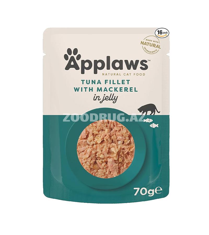Nəm yem APPLAWS yetkin pişiklər üçün jele içində ton balığı və skumbriya dadi ilə 70 q.