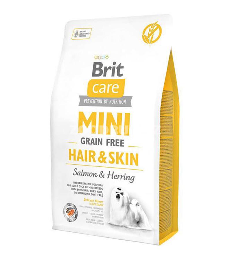Сухой корм Brit Care Mini Grain Free Hair & Skin Salmon суперпремиум-класса для взрослых собак мелких пород со вкусом лосося и сельди