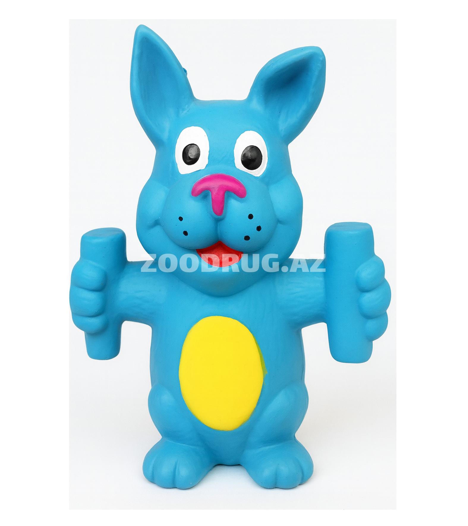 Nunbell #0090 Pet Latex Toys – itcik formalı it oyuncağı (rəng: göy və sarı).